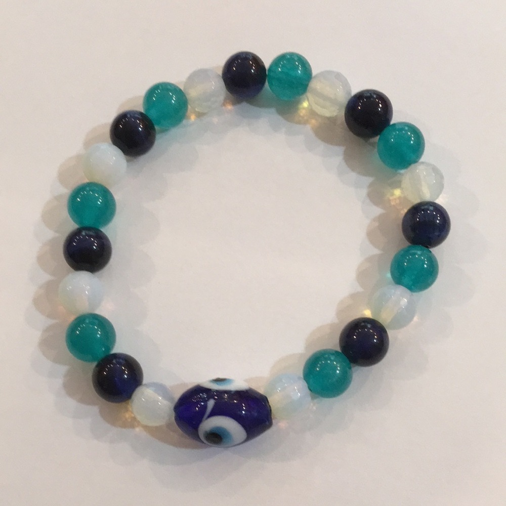 Protection Talisman Amazonite, Blue Tiger eye and Mystic Blue quartz Crystal